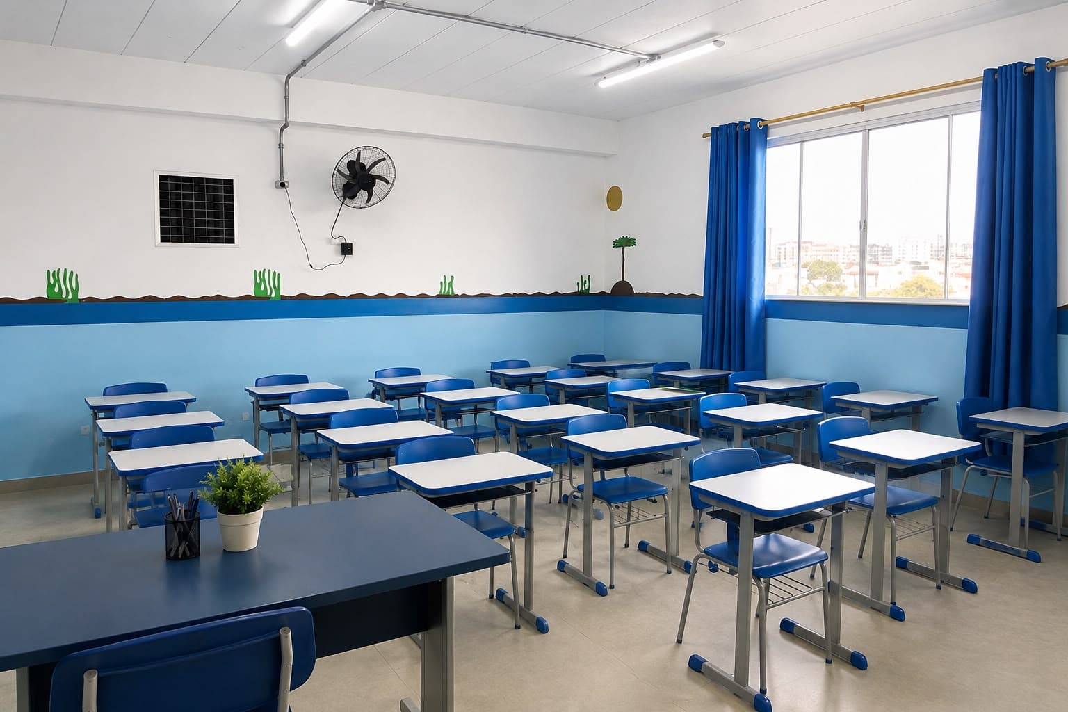 Sala de aula da Educação Infantil climatizada e decorada do Colégio Maha Dei na Vila Galvão